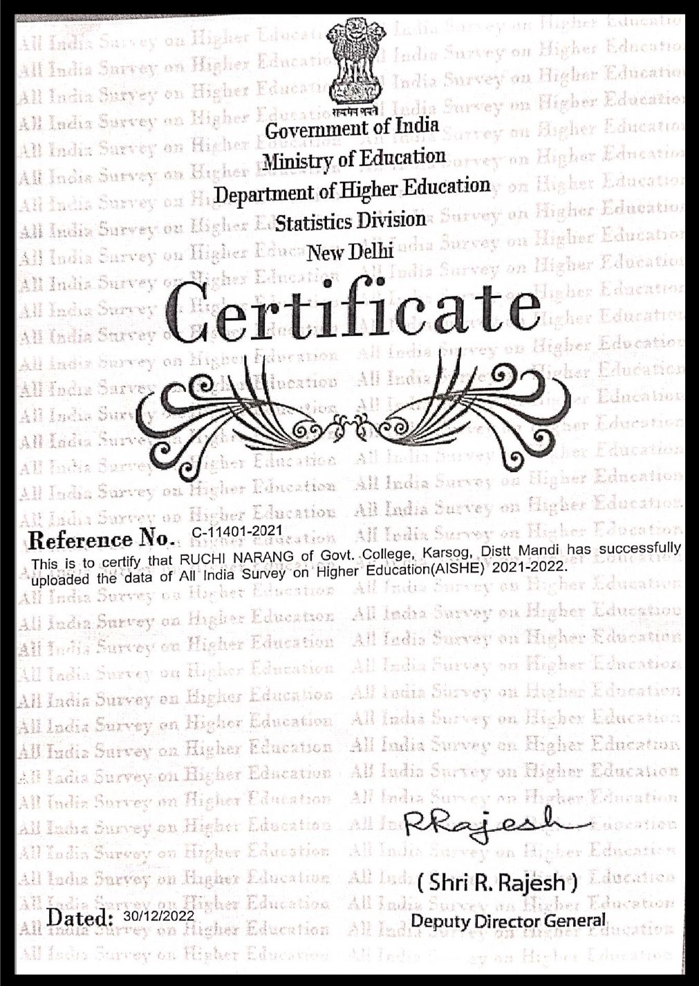 AISHE Certificate