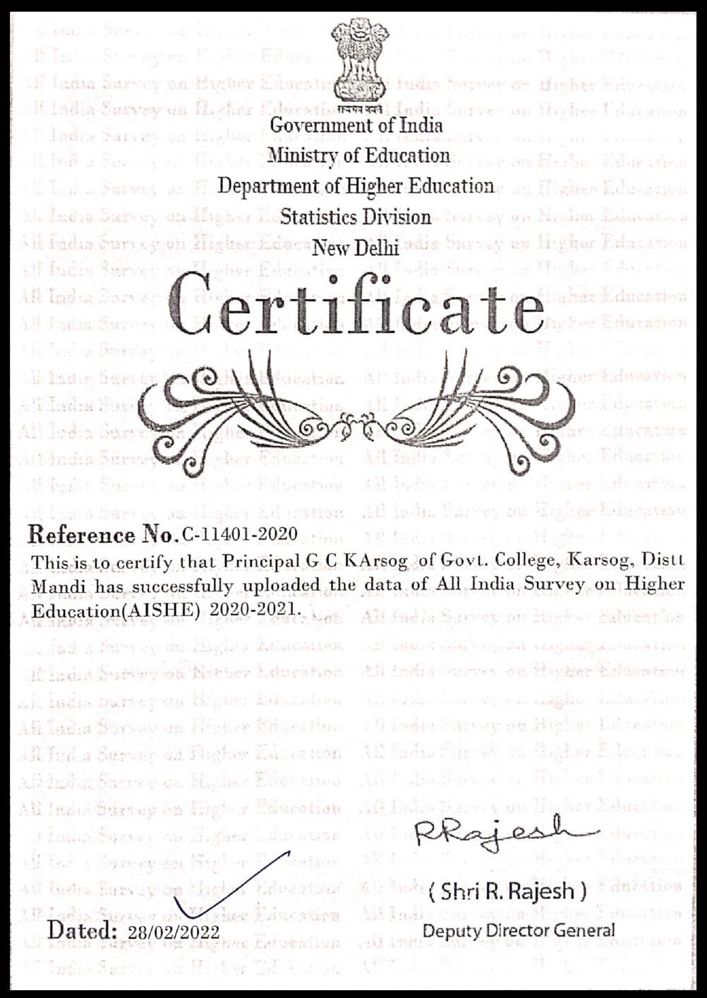 AISHE Certificate